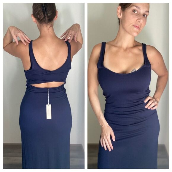 Rebecca Taylor Maxi Dress NEW Navy Blue Small Micromodal Soft - Picture 3 of 11